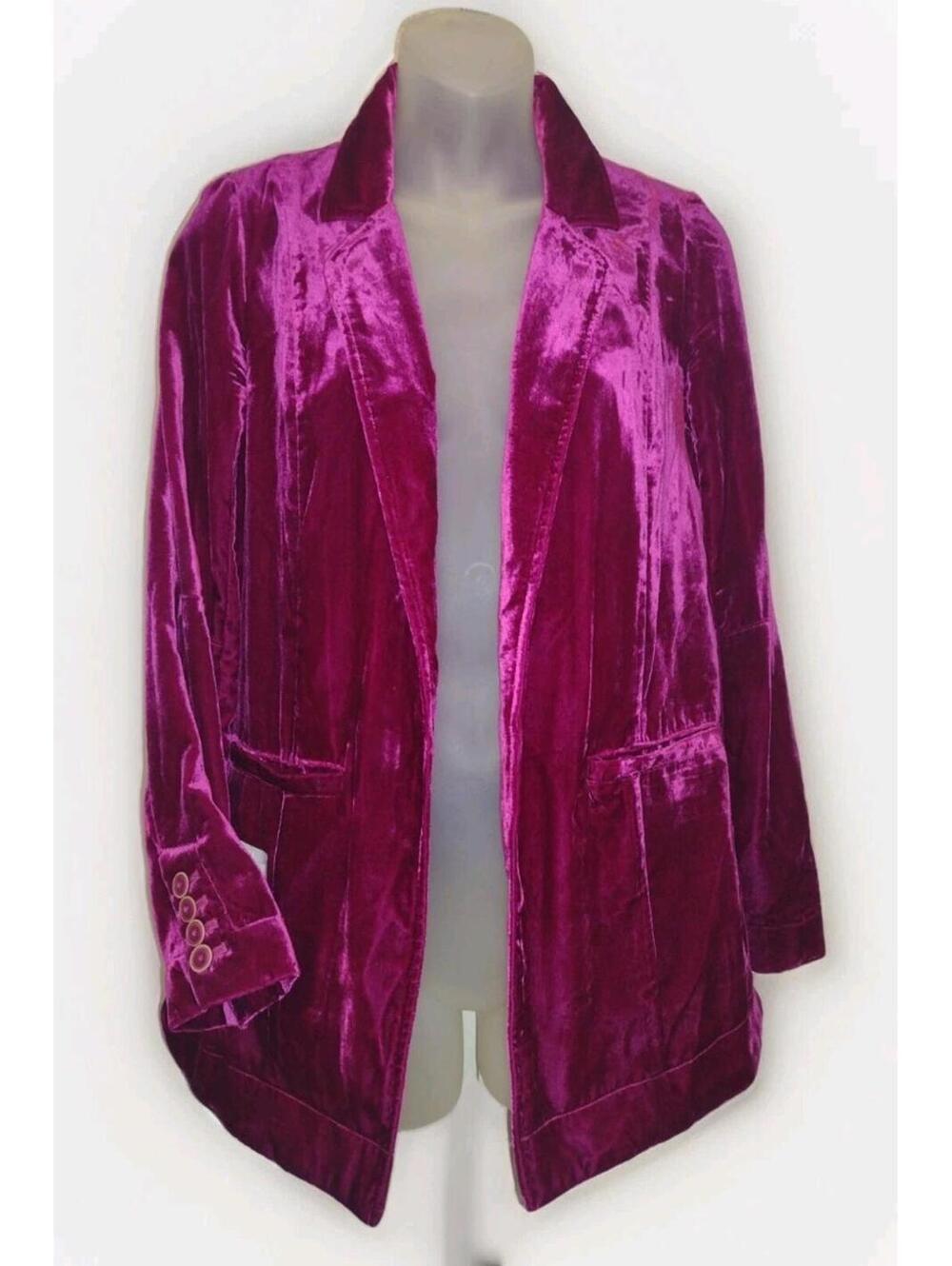 NWT Retired Anthropologie Jacket Raspberry Velvet Tulip Hem Back Blazer XXS
